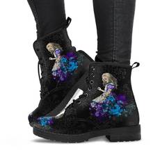 跨境外贸大码秋冬季女马丁靴仙境哥特式印花英伦皮革工装战斗靴