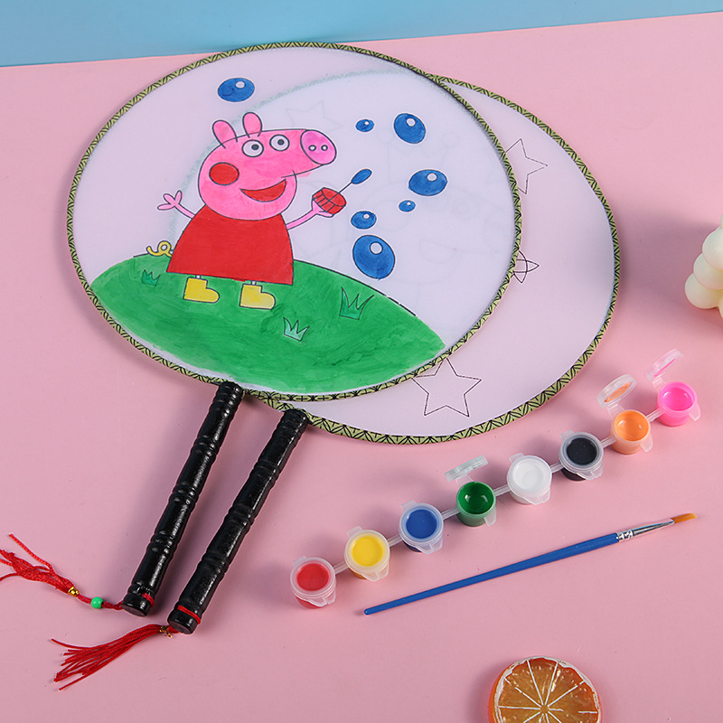 儿童绘画涂鸦扇 diy空白宫扇 幼儿园涂色宫廷团扇 公园摆摊小礼品