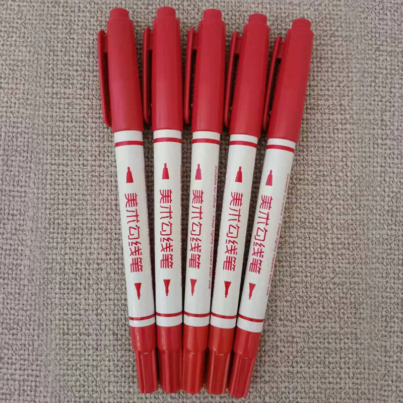 Office Water-Based Small Double-Headed Marking Pen Black Graphic Art Mark Hook Line Pen Erasable Construction Site Hatching Pen Wholesale