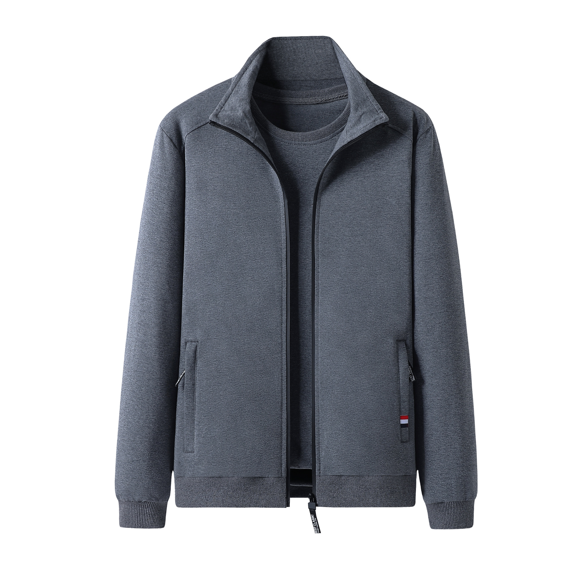 春秋冬新款95棉运动立领上衣男中老年卫衣针织上衣拉链开衫大码