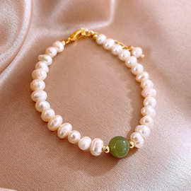 天然玉石珍珠手链女ins风小众设计转运珠百搭手串简约配饰高级感