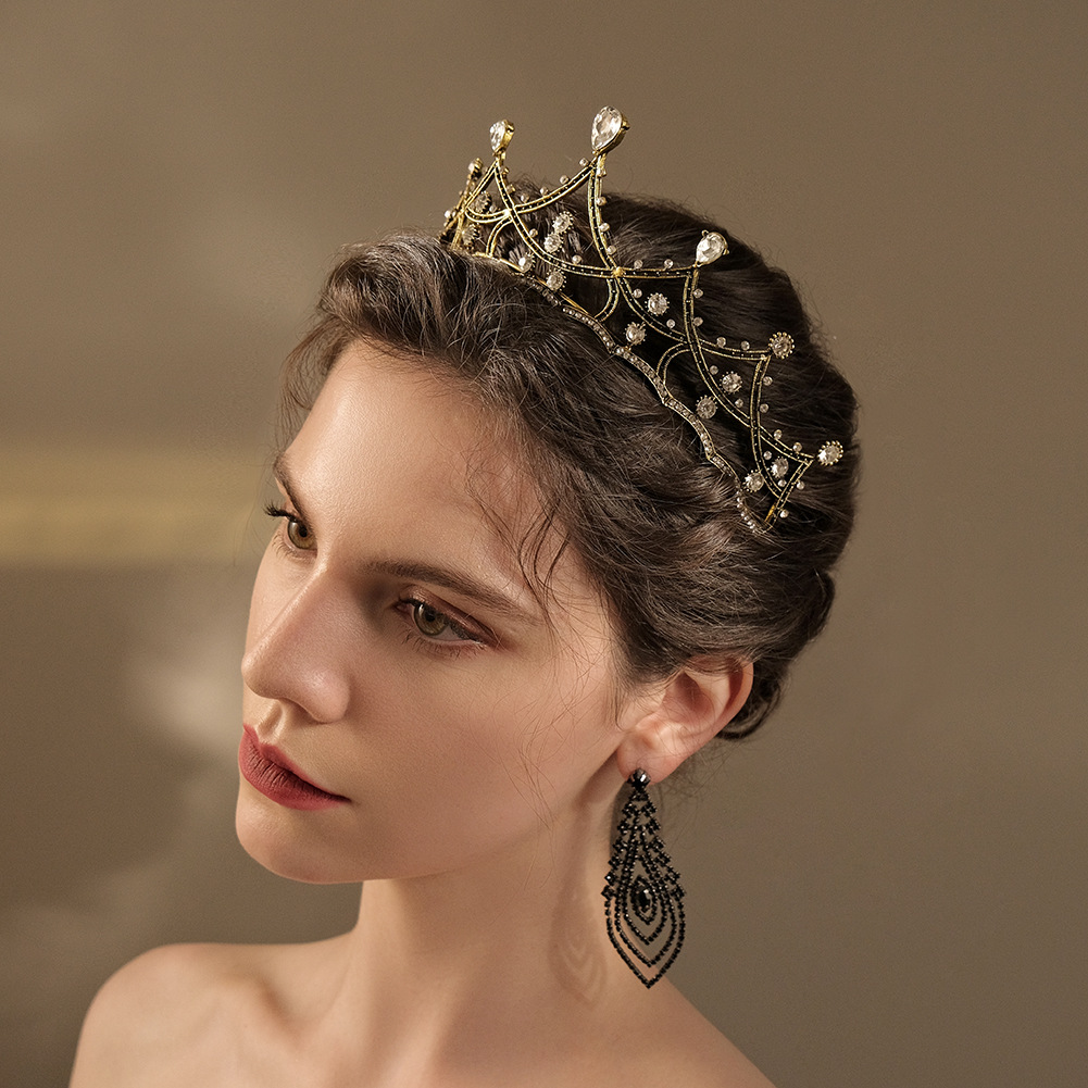 欧美新娘发饰水钻女王皇冠镂空合金发箍复古巴洛克派对舞会头饰品