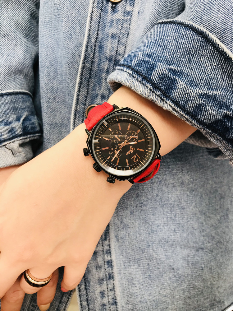 雅丹手表韩版大表盘3眼6针手表女士时尚潮流休闲网红高级感女表