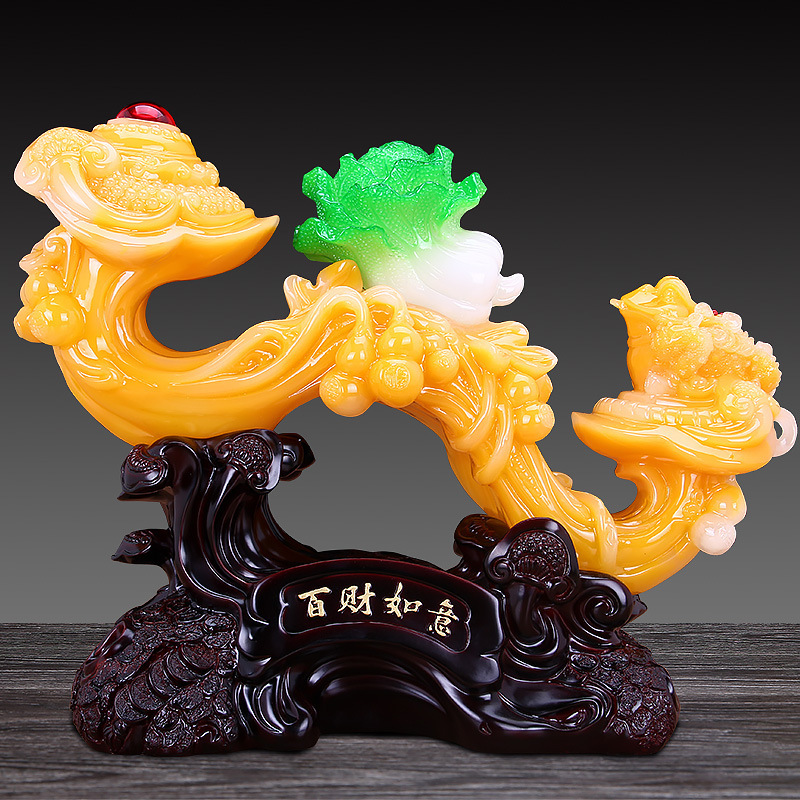 百财如意仿玉白菜摆件客厅酒柜装饰品店铺开业礼品招财风水工艺品