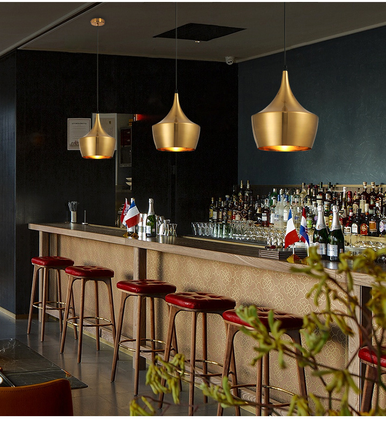 金色小吊灯北欧餐厅服装店美发店轻奢网红吧台单头个锅盖创意灯具