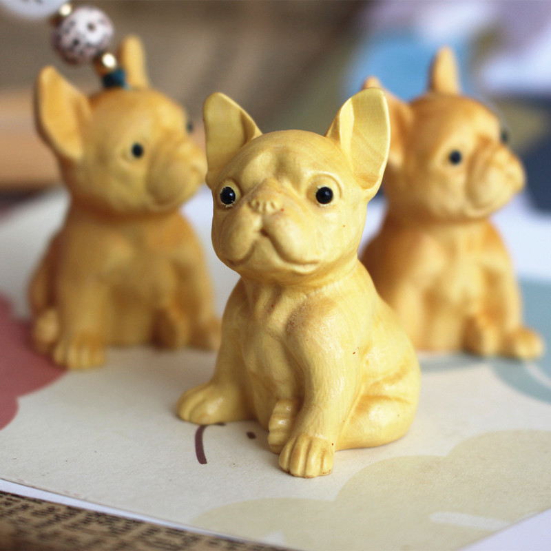 黄杨木生肖狗手把件木制紫檀狗摆件配饰钥匙扣黄杨手机链木雕狗