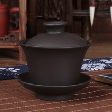 功夫茶具家用茶碗紫砂三才碗茶杯大号陶瓷盖碗套装带盖冲泡茶碗代