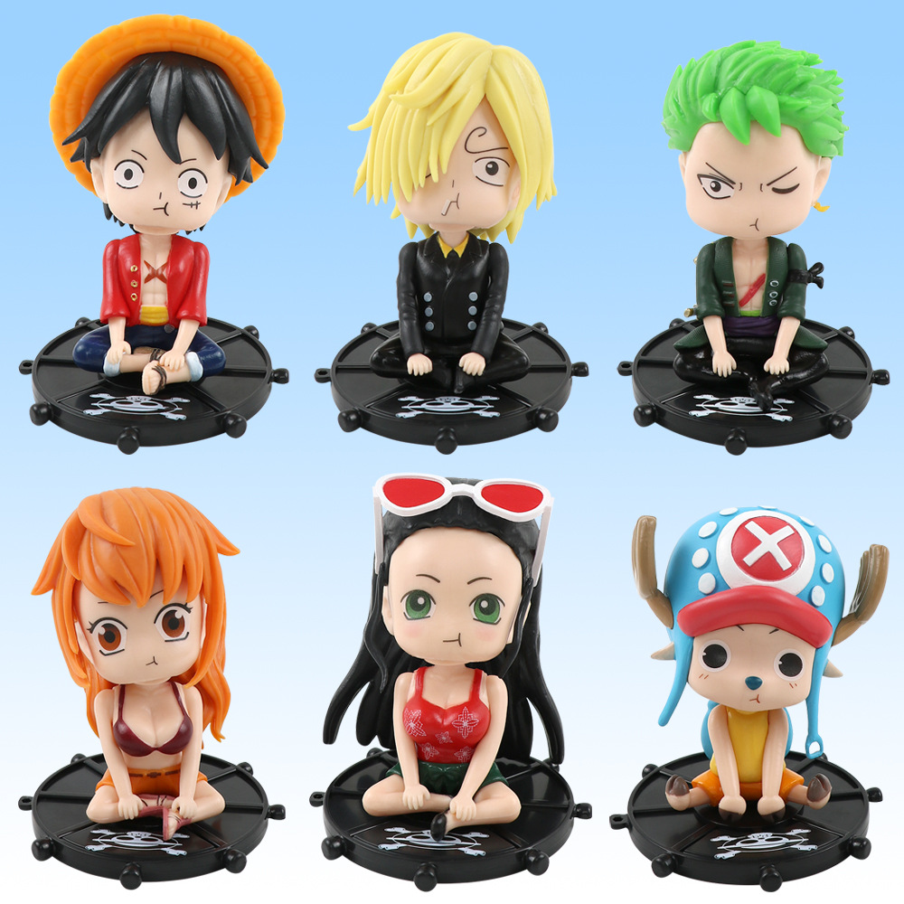 q版坐姿海贼王动漫手办 摇头路飞索隆艾斯周边模型桌面车载摆件