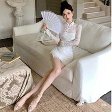 复古国风新中式女装好看旗袍礼服改良修身包臀连衣裙感超秋冬白色
