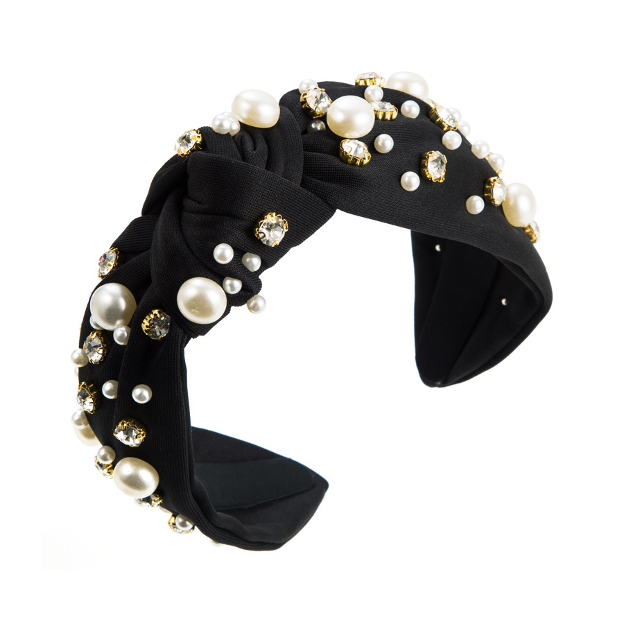 Heming Headband European and American Fashion New Style Wide Edge Nail Large and Small Pearls Headband Korean Style Knotted Temperament Hair Pressing Ornament