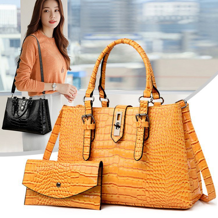 2001 European and American Retro Crocodile Pattern Mother and Child Two-Piece Set Portable Shoulder Crossbody Large Capacity Women's Bag One Piece Dropshipping