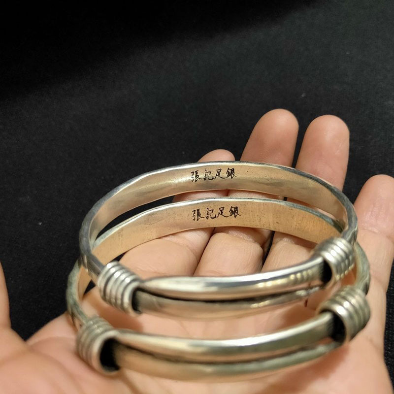 仿古做旧古玩杂项复古民族风仿古做旧藏银手镯一对金属工艺品新品