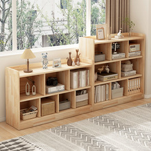 实木书柜落地置物架一体靠墙杂物柜家用客厅柜子简易儿童书架矮柜