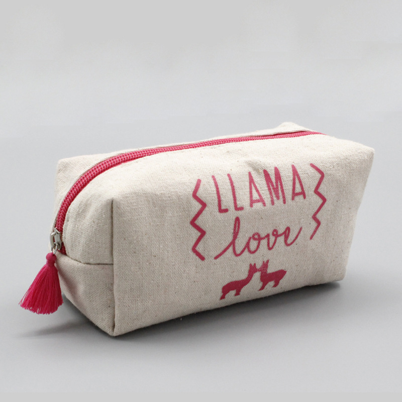 英文帆布化妆包含回收棉220克 新款有机棉收纳袋可贴牌定制批发