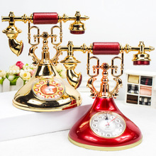 电话机时钟摆件客厅欧式简约现代座钟复古时尚个性创意学生闹钟
