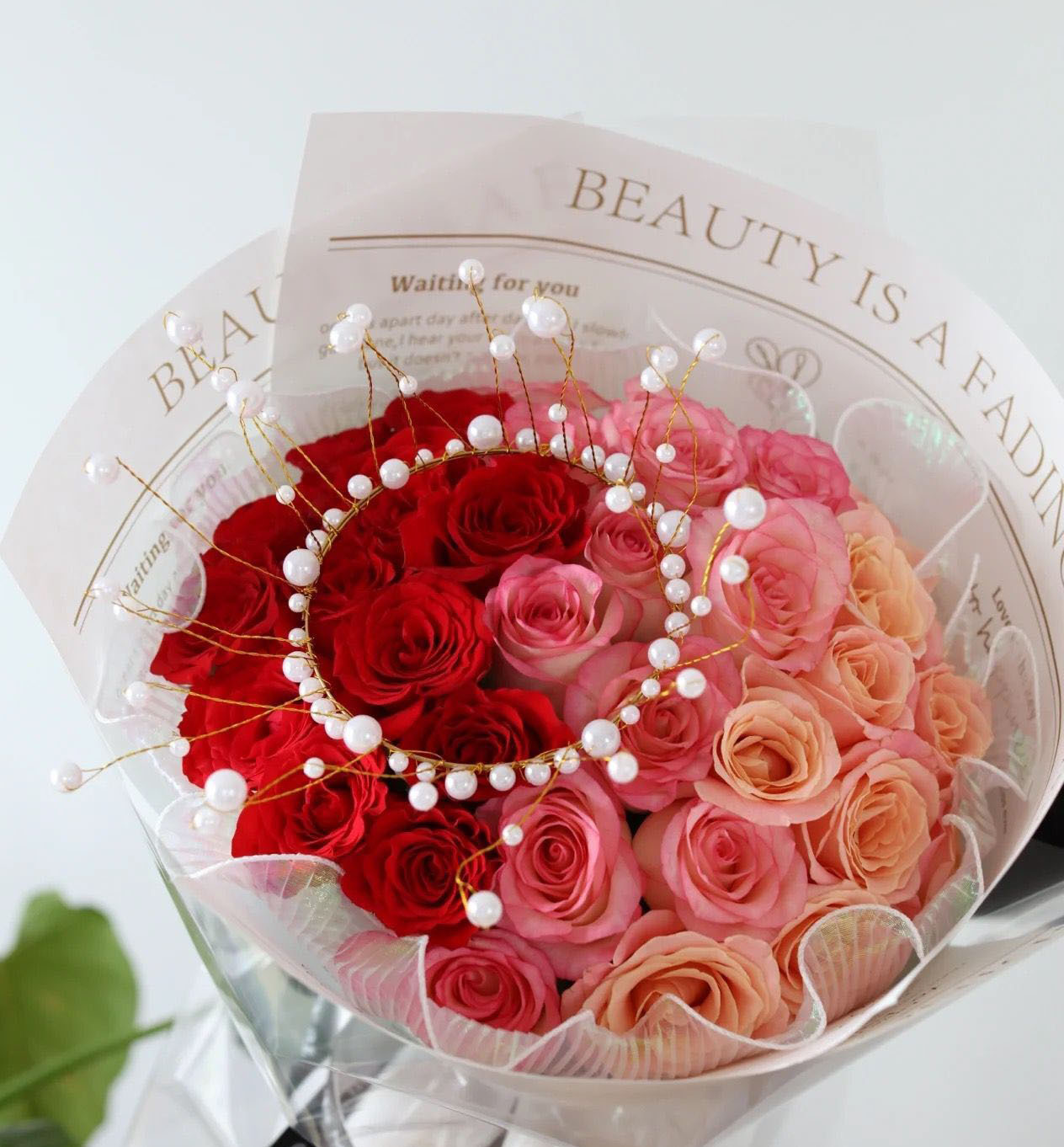 花束珍珠链条蝴蝶结鲜花包装 花艺礼盒礼品珍珠配饰diy装饰资材