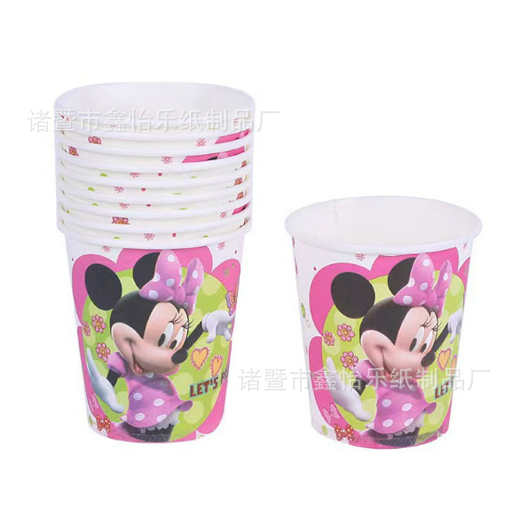 Minnie Mouse Theme Birthday Tableware Supplies Party Tablecloth Paper Pallet Hanging Flag Tissue Paper Cup Birthday Decoration Props