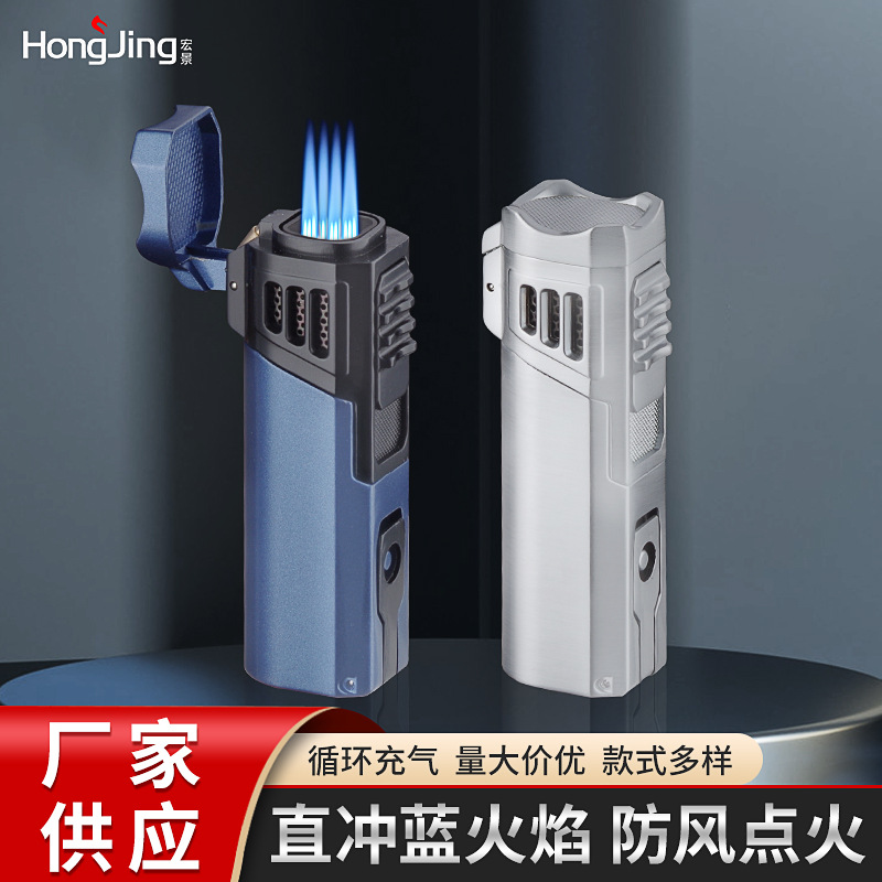 Personalized Inflatable Cigar Point Lighter Business Advertising Gift Men's Windproof Straight Blue Flame Lighter Wholesale