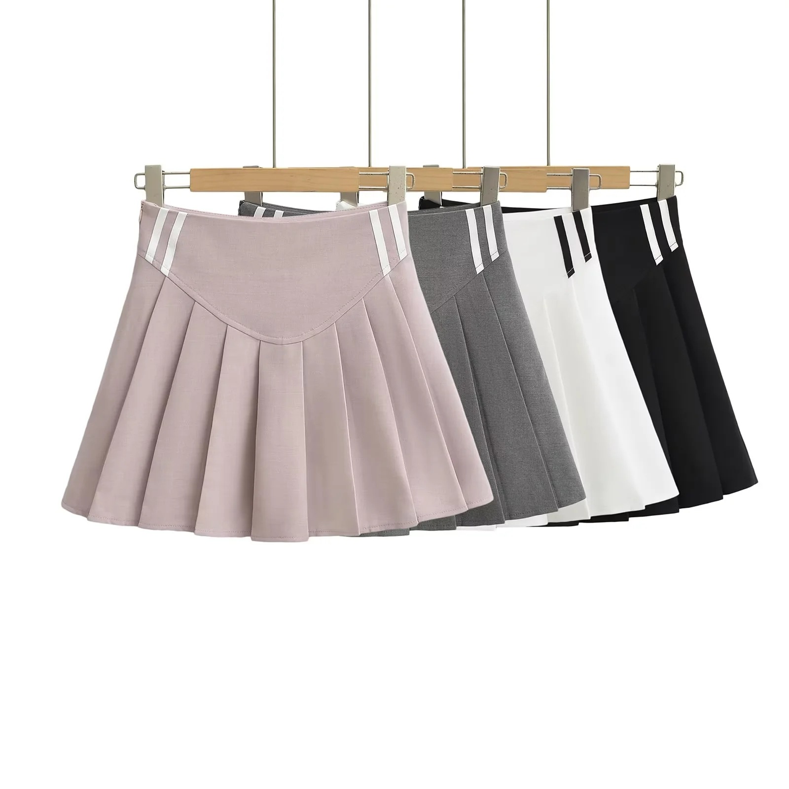 欧美风纯欲贴条拼接百褶裙2024新款甜美时尚百搭甜辣百褶裙短裙