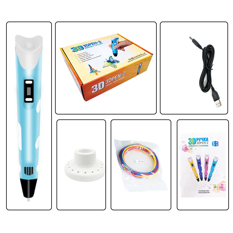 Factory Direct Supply Second Generation 3D 3D Printing Pen Toy High Temperature 3dpen Children's Student Gift Three-Place Pen Goods