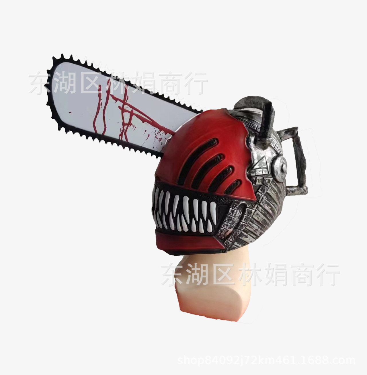 万圣节跨境新款电锯人头套角色扮演恐怖吓人乳胶面具cos服装道具