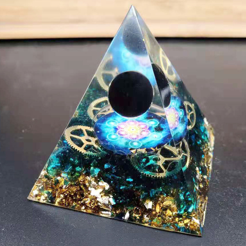 新品跨境黑玛瑙球齿轮金字塔奥根生命灵气能量塔摆件可支持订做