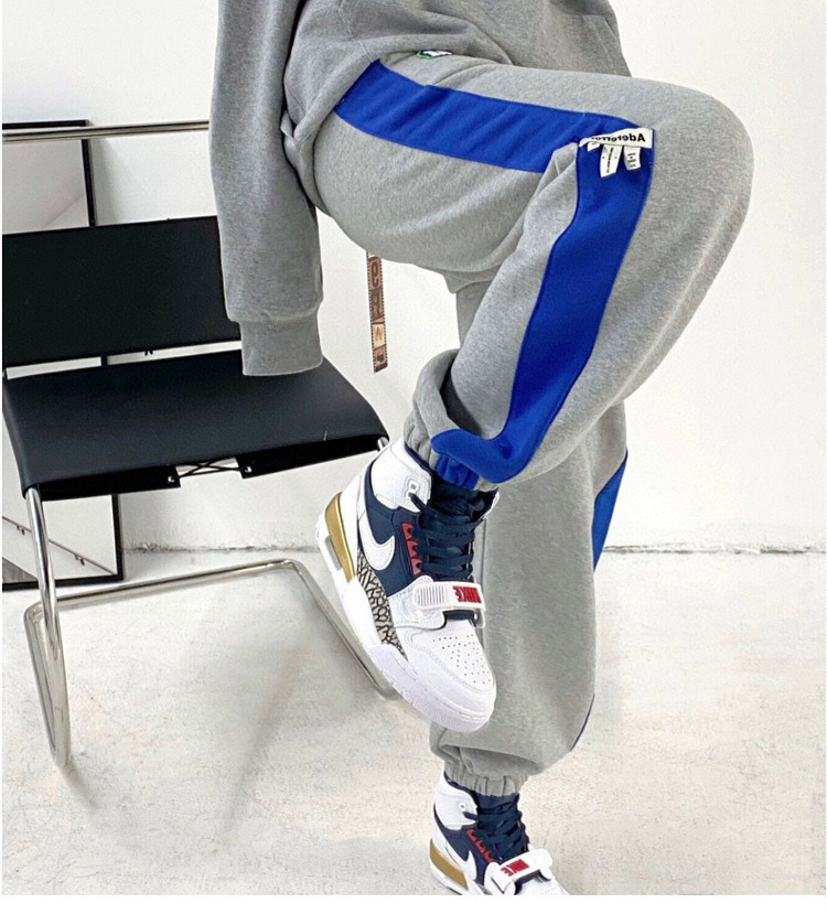 韩国ader卫裤秋冬拼接休闲运动裤ae男女宽松束脚卫裤情侣拼色长裤