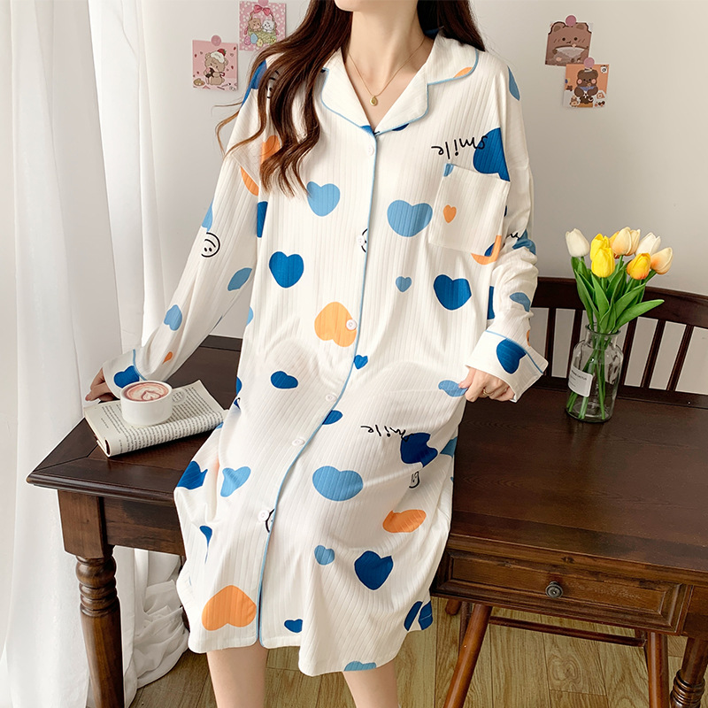 Hot Sale at AliExpress Nightdress Women's Spring and Autumn Knitted Long Sleeve Sweet Cardigan 2023 New Long Dress plus Size Pajamas