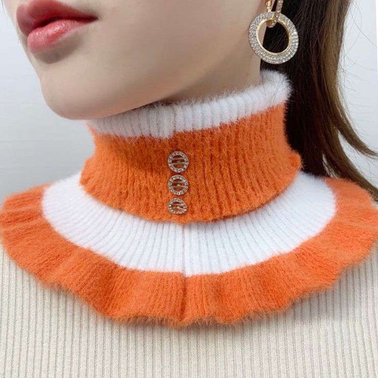 仿貂绒加厚围巾围脖女新款护颈椎假衣领保暖百搭高领毛衣脖套女