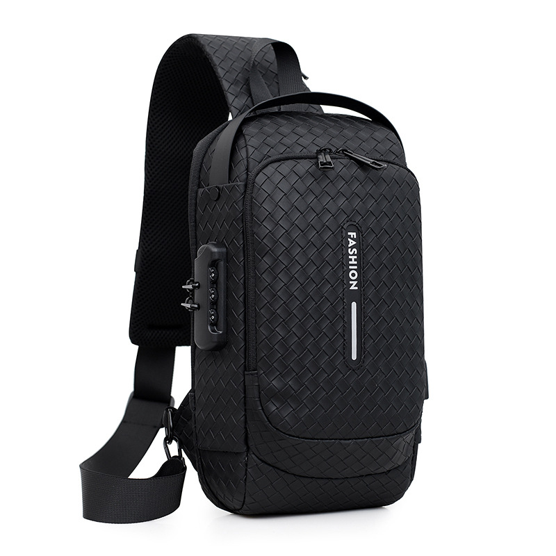 Men's New Woven Motorcycle Bag Multi-Functional Large Capacity Anti-Theft Chest Bag Usb Charging Sports One-Shoulder Crossbody Bag