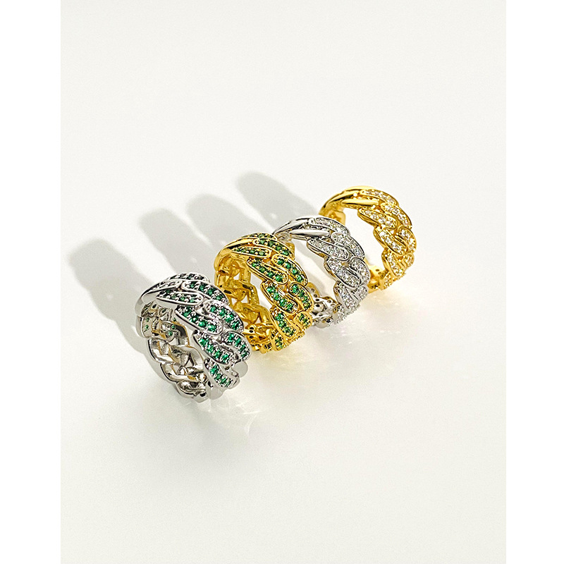 王嘉尔同款古巴链戒指男女潮牌嘻哈个性百搭镶钻手饰小众设计指环