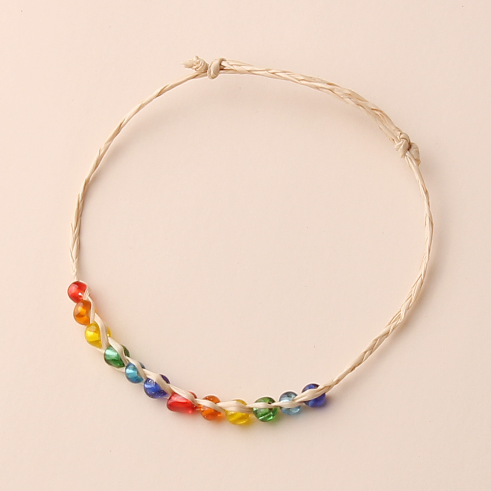 w018新款手工多色米珠编织手链手工编制碎石草编手链波西米亚风