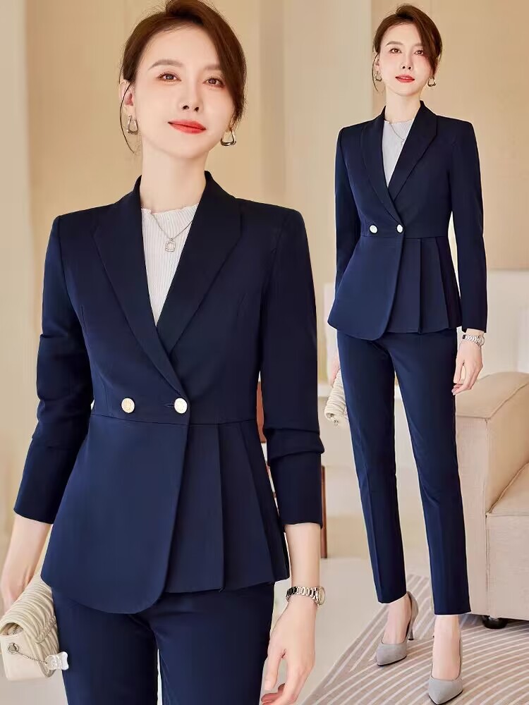 职业套装女秋冬房地产售楼部销售正装中国移动工装藏青色西装外套