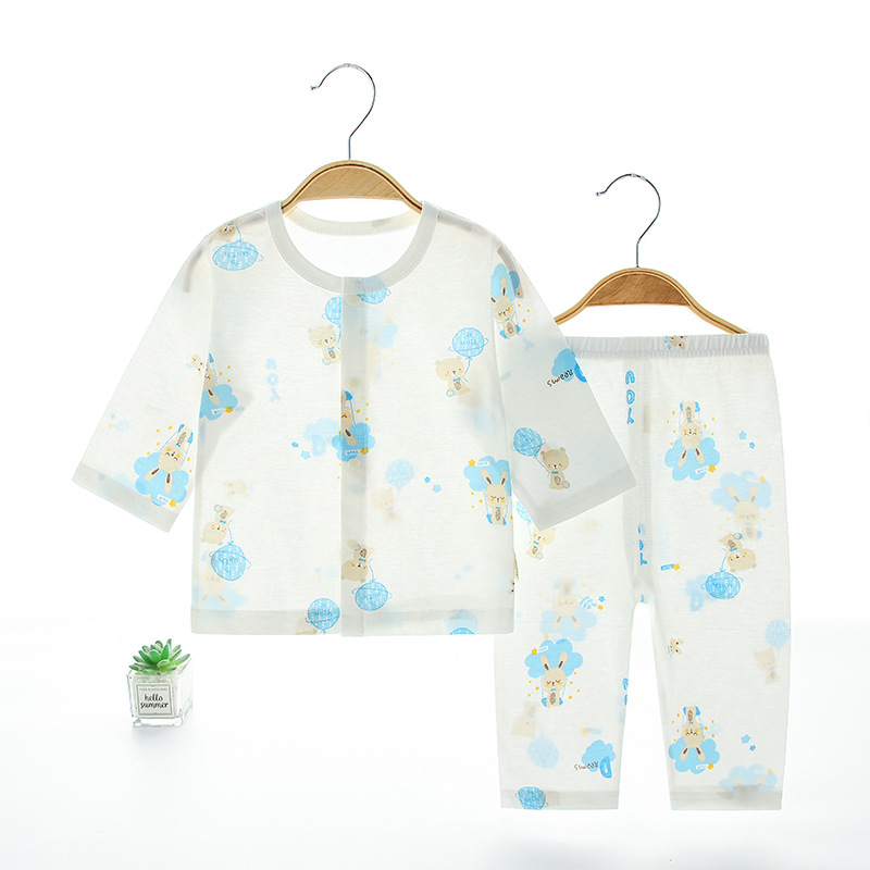 Baby Pajamas Split Suit Underwear Cotton Newborn Baby Clothes Air Conditioning Clothes Thin Long Sleeve Home Wear Summer