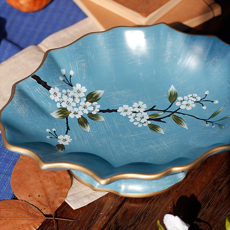 美式陶瓷水果盘欧式中式客厅茶几家用一体果碗创意装饰摆件工艺品