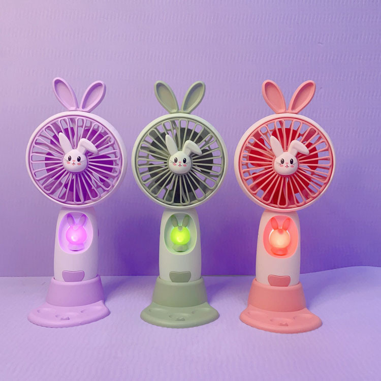 Cartoon Cute Rabbit Light Handheld Fan Office Mobile Phone Holder Portable Gift Band Base Animal Fan