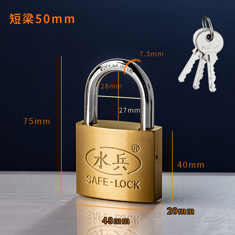 Padlock Imitation Copper Single Open Unlocking Lock Gate Lock Household Small Lock Dormitory Long Beam Longevity Safe Lock Positive and Negative Slot Key