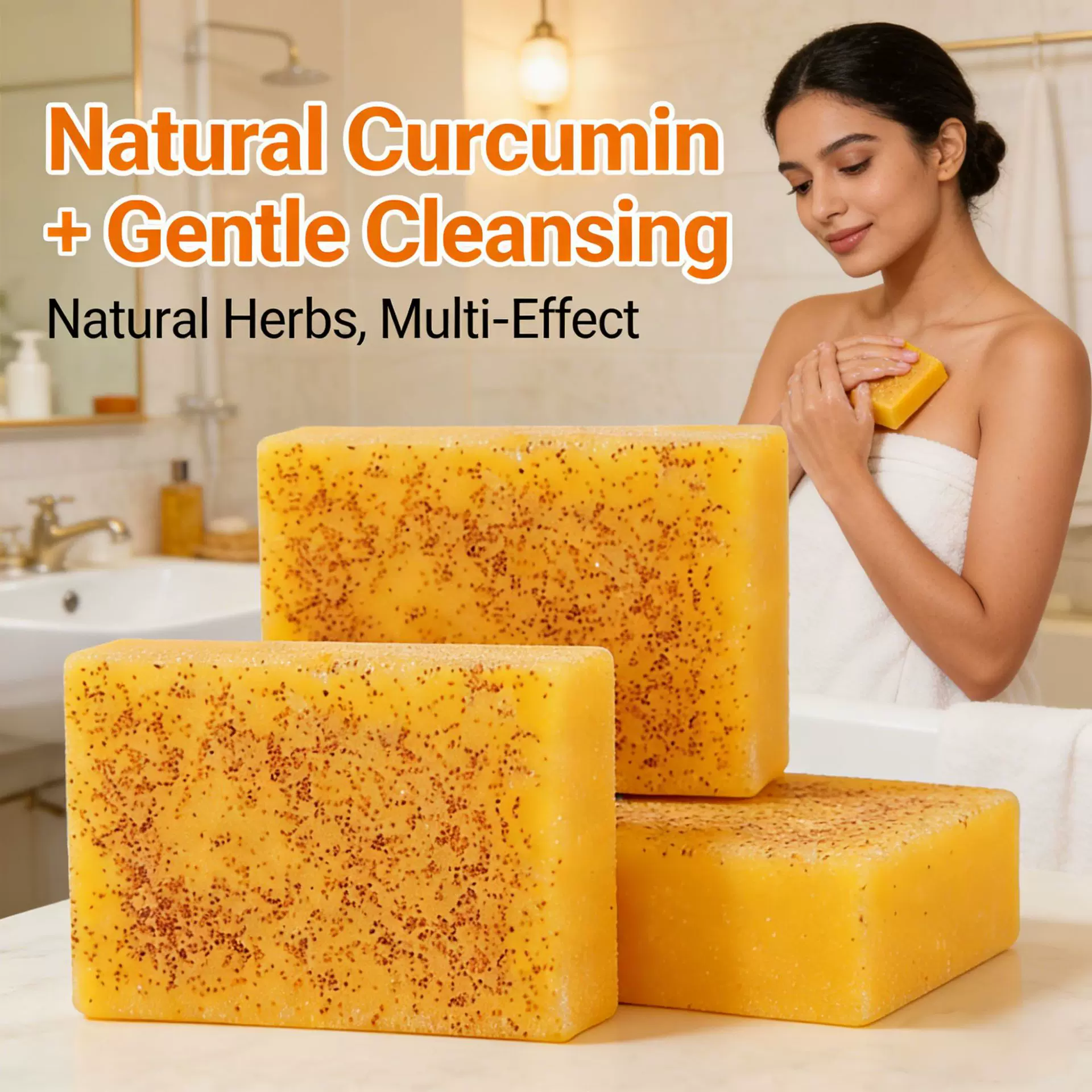 跨境柠檬姜黄皂100g洁面肥皂洗脸清洁香皂精油生姜颗粒手工皂爆款