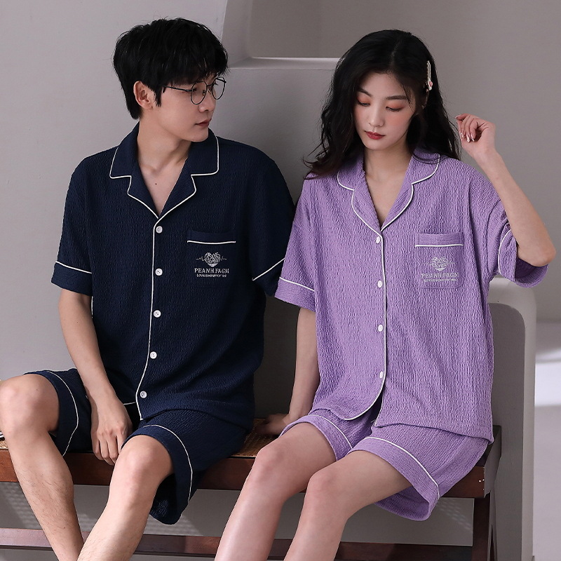 Summer Couple Pajamas Short-Sleeved Thin Men's Women's Cardigan Cotton Women's Summer Casual Suitable for Daily Wear Homewear Suit without Printing