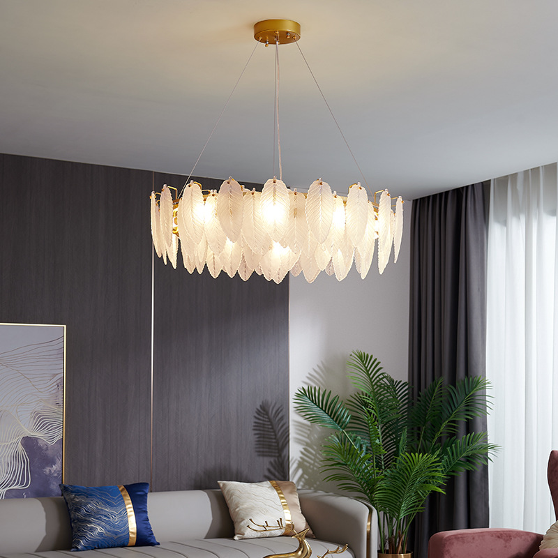 2021年意式新款轻奢法式客厅吊灯创意羽毛玻璃主卧室餐厅水晶灯饰