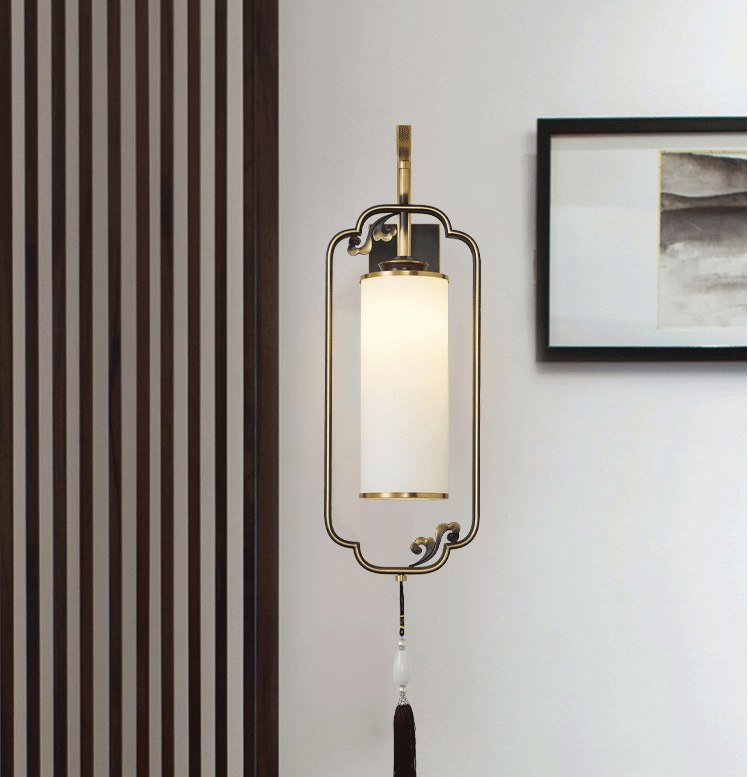 新中式复古全铜壁灯卧室床头灯客厅背景墙别墅酒店走廊过道楼梯灯