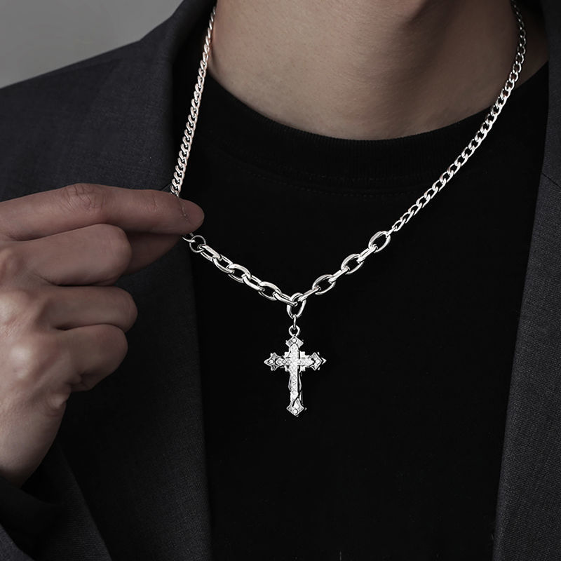 Men's Cross Necklace Men's Fashion Hip Hop High Sense Fashion Brand All-Matching Ornaments Boys Special-Interest Design Accessories Pendant