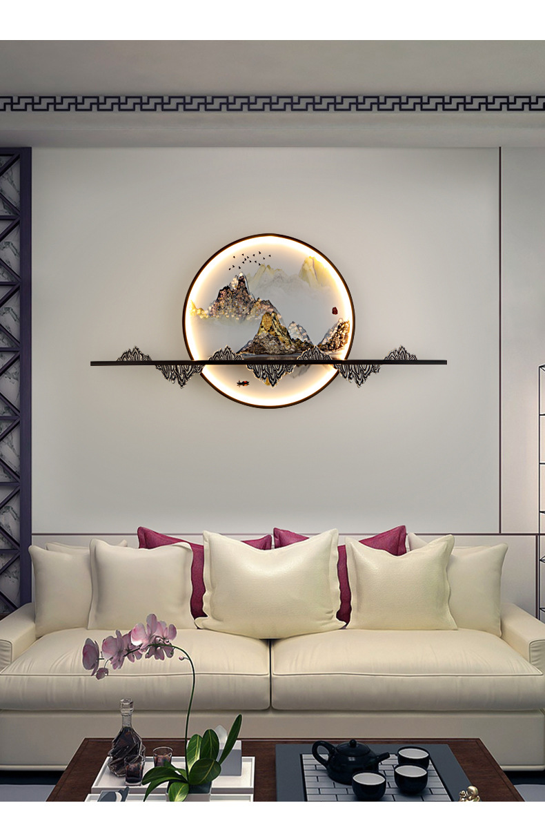 设计师新中式壁画灯装饰画中国风禅意客厅过道玄光茶室背景墙壁灯