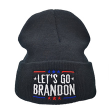 嘲讽拜登绣花针织帽 Let's Go Brandon 成人男女无檐小便帽嘻哈帽