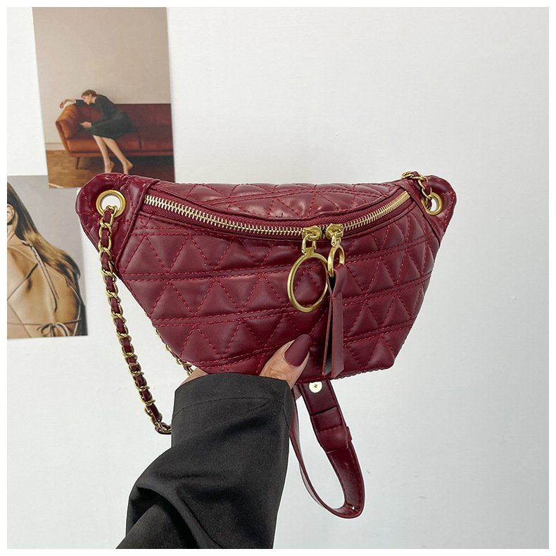 2021 Autumn Summer New Waist Bag Fashion Messenger Bag Chain Shoulder Chest Bag Disco Bag Rhombus Embroidery Thread Small Bag for Women