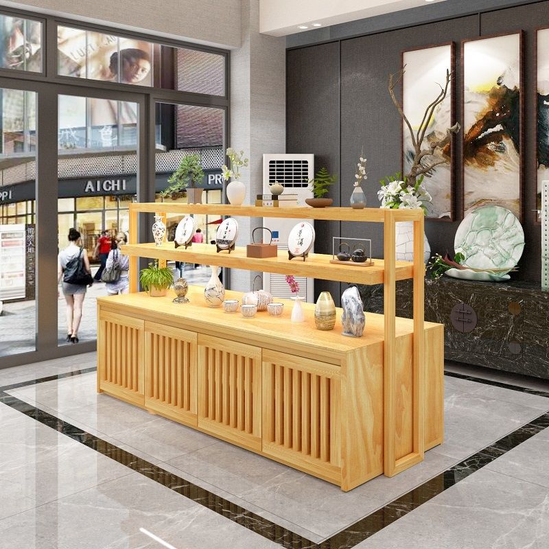 实木新中式茶叶中岛柜茶盘中岛台茶具展示架烟酒展柜茶叶柜展示柜