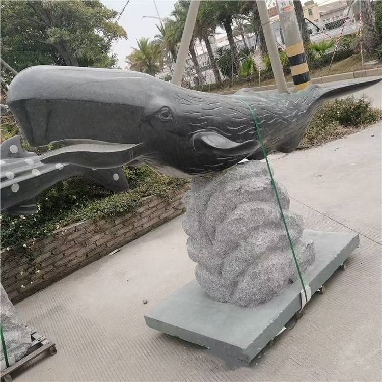 石雕大型海豚 杭州海洋动物馆芝麻黑海豹雕塑 光面石材仿真动物