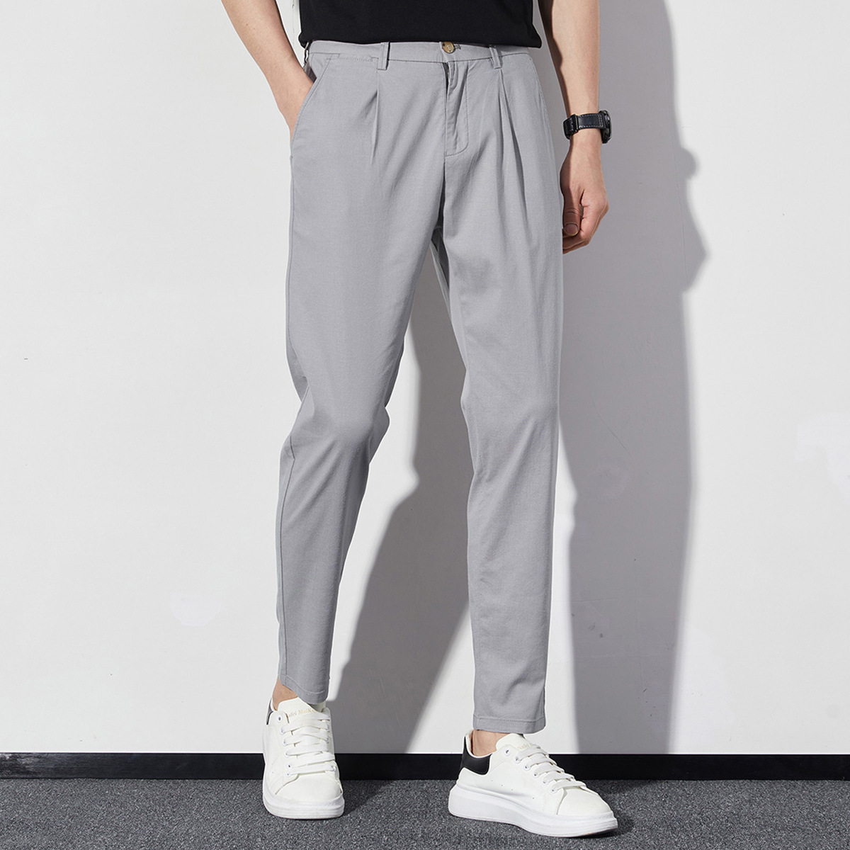 品牌九分亚麻裤男夏季宽松大码棉麻九分裤男士直筒休闲运动裤子薄