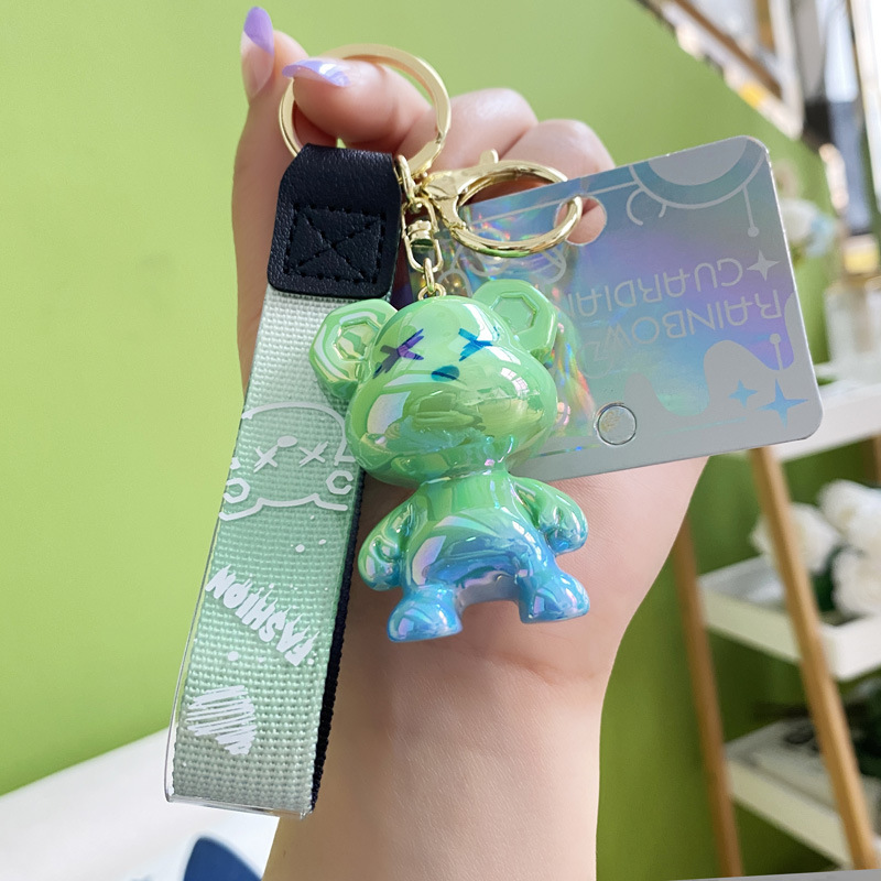 Creative Cartoon Resin Gradient Color Graffiti Bear Keychain Fashion Trend Key Chain Lovely Bag Hanging Ornaments Wholesale