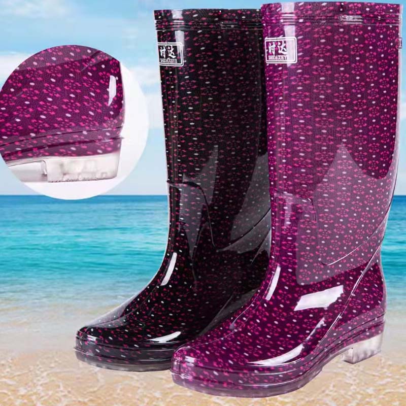 春夏雨鞋女成人雨靴女士胶鞋中筒水靴防水鞋长筒套鞋609小黑红花